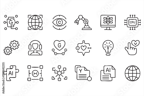 Robotic arm and virtual assistant linear symbols