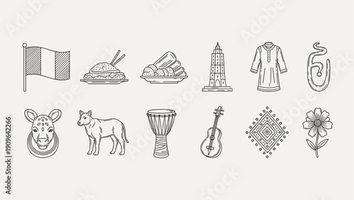 Collection of cultural icons representing different aspects of life and heritage