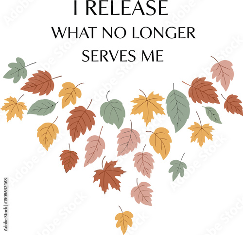 Autumn leaves with affirmation text isolated on transparent background
