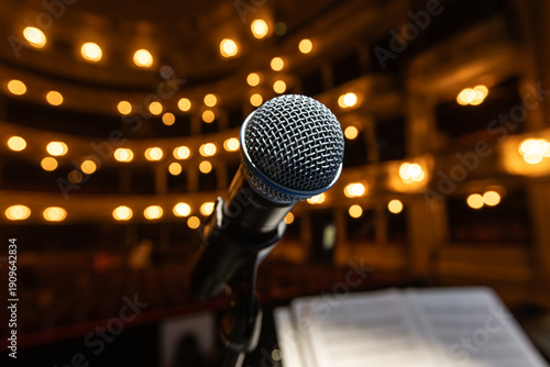 Professional Stage Microphone in Classic Opera House Theater Interior