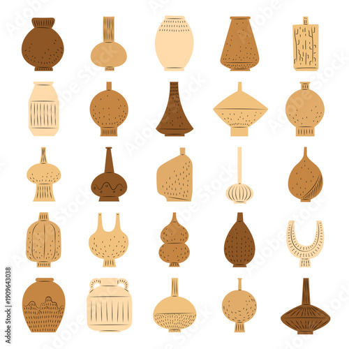 hand drawn cute cartoon vector illustration set of ceramic containers.
