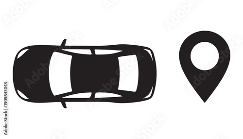 Car top view with location pin icon for GPS navigation and tracking system