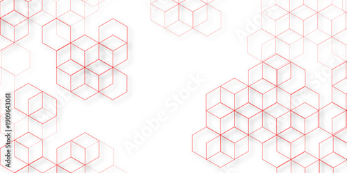 abstract geometric red texture background red hexagon 3D background texture. 3d rendering illustration. Clear pattern abstract background hexagon .Futuristic abstract banner.	
