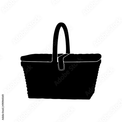 A black silhouette of a Empty Picnic Basket on transparent background