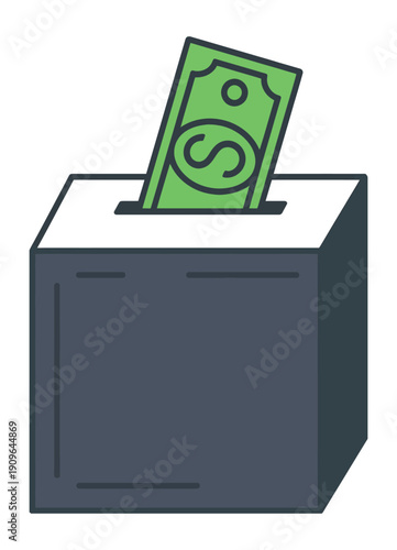 Donation box with cash for charity and giving alms concept for fundraising and financial help in religious giving during holy month of ramadan