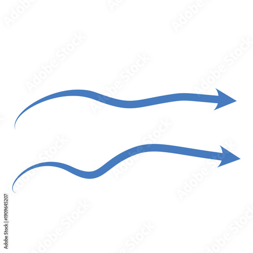 Blue air motion lines. Wind symbol Wind blow line icon. Hand drawn air wave icon. Outline wind movement symbol isolated on white background. Windy icon. Air flow icon set