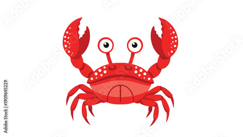 Cute cartoon red crab character with big eyes and white spots on its shell isolated on a white background.