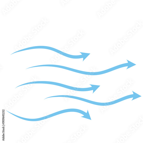 Blue air motion lines. Wind symbol Wind blow line icon. Hand drawn air wave icon. Outline wind movement symbol isolated on white background. Windy icon. Air flow icon set