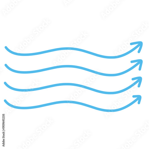 Blue air motion lines. Wind symbol Wind blow line icon. Hand drawn air wave icon. Outline wind movement symbol isolated on white background. Windy icon. Air flow icon set