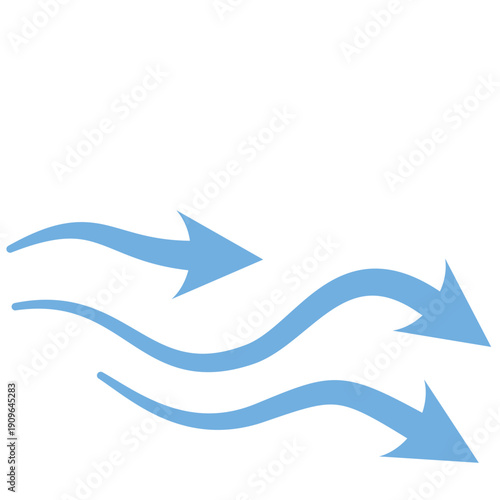 Blue air motion lines. Wind symbol Wind blow line icon. Hand drawn air wave icon. Outline wind movement symbol isolated on white background. Windy icon. Air flow icon set