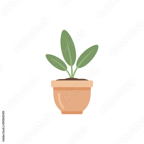 Small Potted Sage Plant with Three Leaves, Minimalist Flat Vector Art