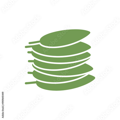 Stacked Olive-Green Sage Leaves, Flat Minimalist 2D Herb Illustration