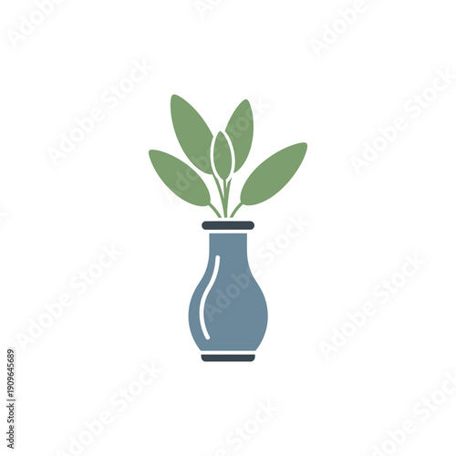 Sage Plant in Vase Minimalist Flat Green Leaves Decorative Botanical Illustration