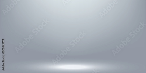 White grey studio room. Limbo light background. Abstract 3d gradient backdrop for product presentation. Minimal wall scene spotlight. Showcase, promotion display. Vector stage mockup illustration