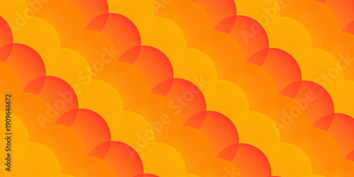 Seamless patern made of overlay circles, shades of warm colors - red, yellow, orange. Modern interesting neverending geometric background.