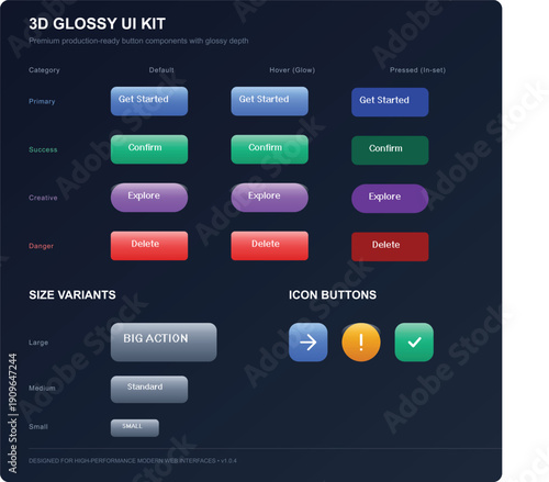 3D Glossy Button UI Kit for Modern Web Design