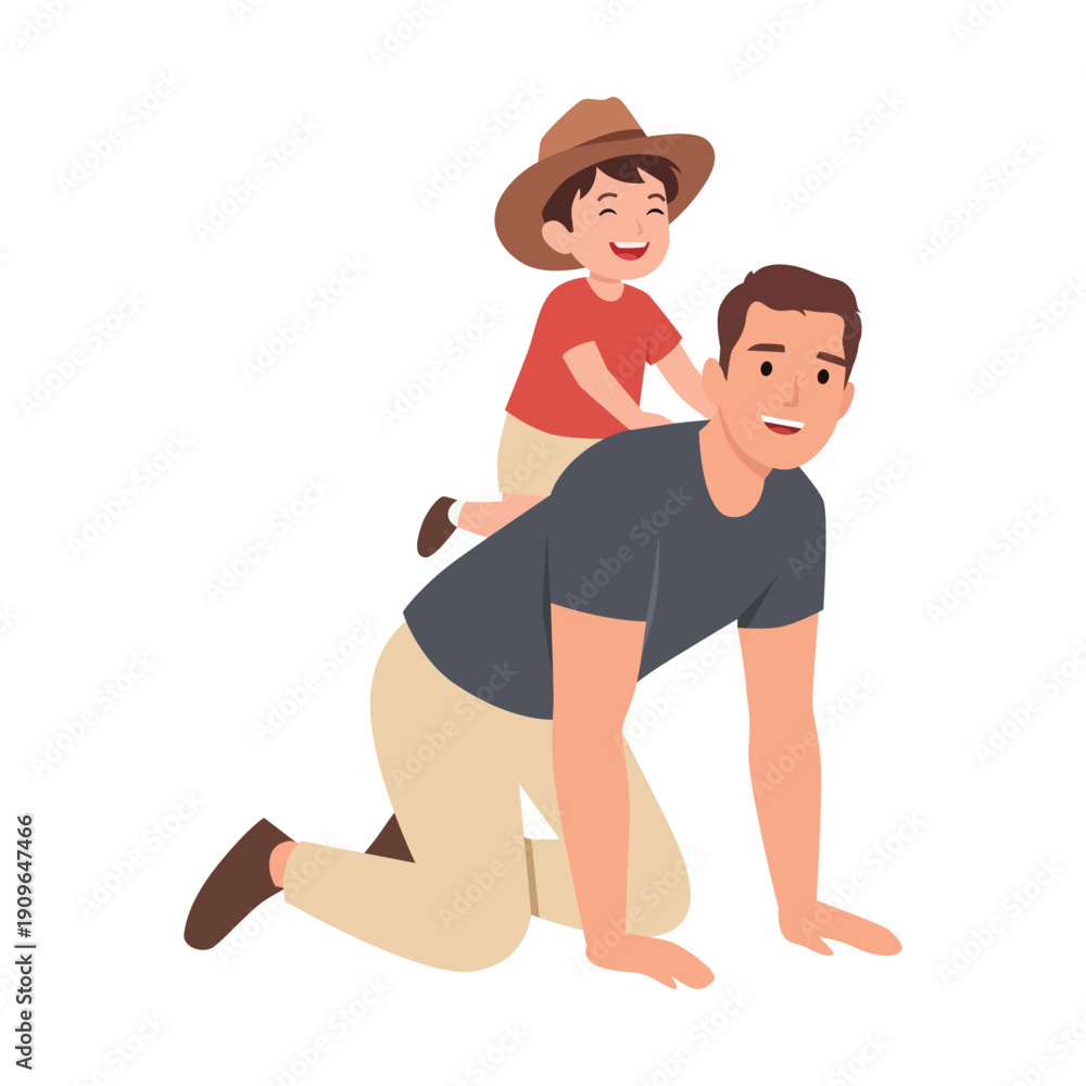 Obraz premium Happy Father Playing with Son. Flat vector illustration isolated on white background