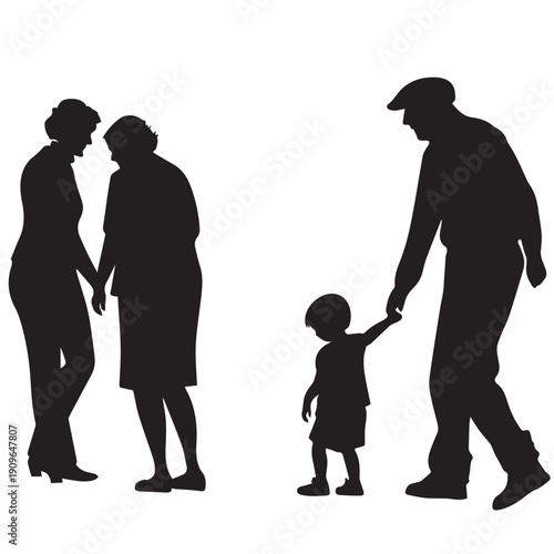 Multi generational Family Silhouettes - Grandparents, Mother, and Child