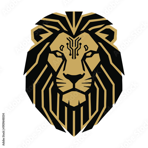 Luxury Geometric Crypto Lion Logo, Abstract Blockchain Symbol, Premium Fintech Brand Identity in Black and Gold