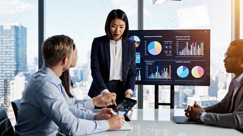 Wallpaper Mural Diverse team in a modern office analyzing data presented on a large screen Torontodigital.ca