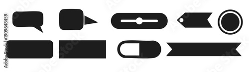 Collection of various black speech bubbles and labels on white background for graphic design  isolated shapes Video