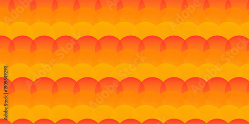 Seamless patern made of overlay circles, shades of warm colors - red, yellow, orange. Modern interesting neverending geometric background.