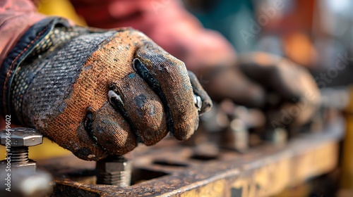 Wallpaper Mural Mechanic Tightening Bolt with Gloved Hand. Torontodigital.ca