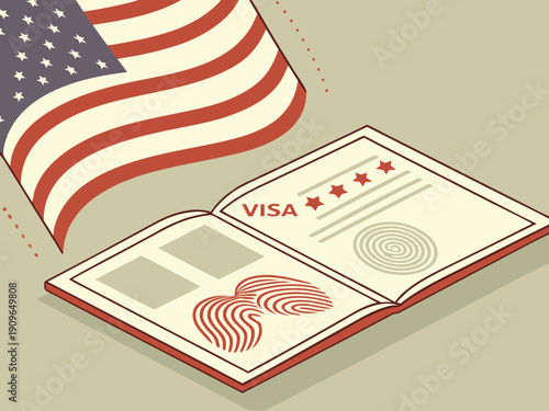 US visa, Visa in passport, fee for US visa, tour of the USA, airport, customs, checkpoint, illegal immigrants, closed borders Vector