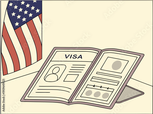 US visa, Visa in passport, fee for US visa, tour of the USA, airport, customs, checkpoint, illegal immigrants, closed borders Vector