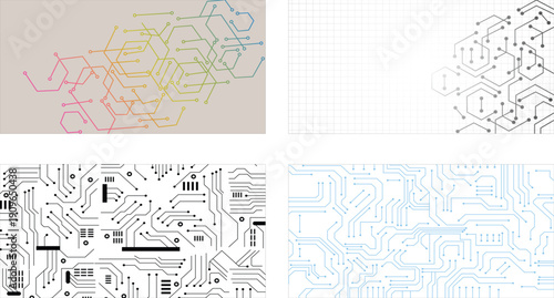 Set of seamless circuit patterns. Circuit board texture. Collection of digital high tech style vector backgrounds