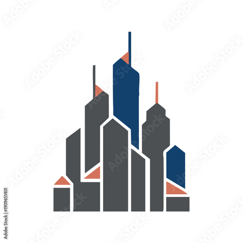 Minimalist Geometric City Skyline Illustration, Modern Urban Architecture, Real Estate Branding Vector Art