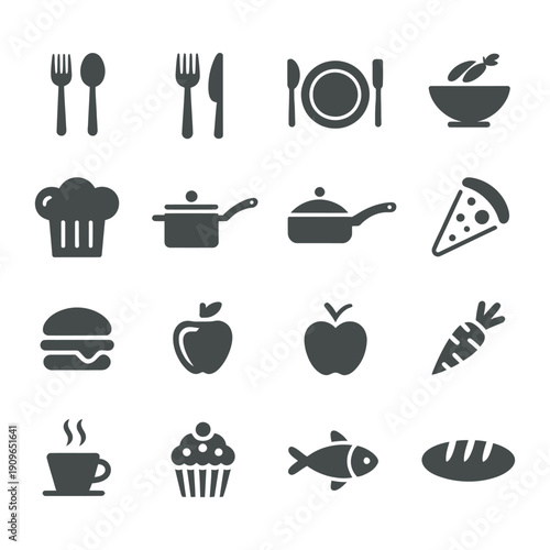 Food, Culinary Arts and Restaurant Icon Set - Menu, Cooking, and Kitchen