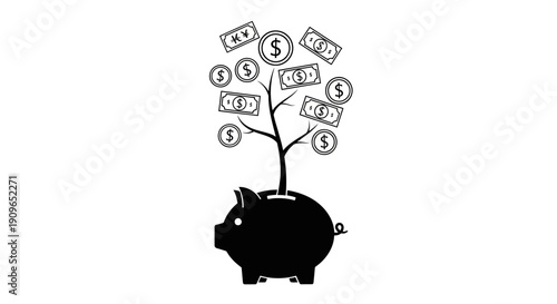 Money Trees with Gold Dollar Coins and Green Leaves Growing on Isolated White Background, Concept of Financial Growth, Investment, and Wealth