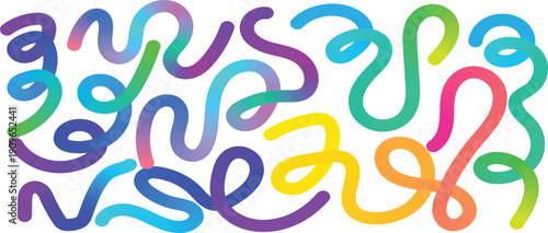 Illustration of colorful squiggles and swirls in various bright hues