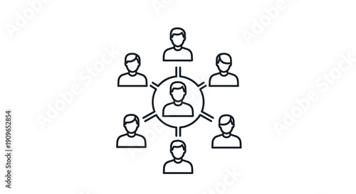 Connected people in a circular network outlined design silhouette