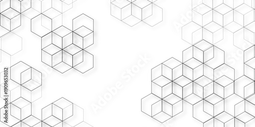 Abstract hexagon white background with shadow .white background Futuristic blue neon honeycombs. Modern technology design. Vector illustration.	