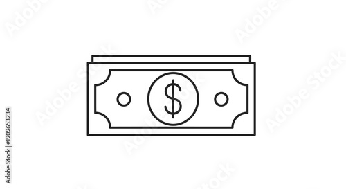 Simple line drawing of a dollar bill minimalist design silhouette