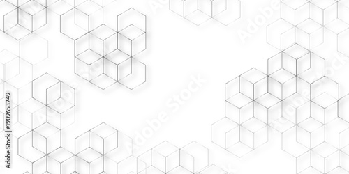Abstract hexagon white background with shadow .golden background Futuristic blue neon honeycombs. Modern technology design. Vector illustration.	