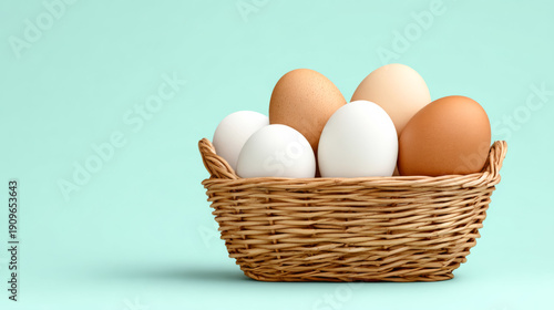 Wallpaper Mural Simple woven basket filled with brown and white eggs in a minimalistic design Torontodigital.ca