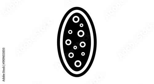 An illustration depicts a black oval object with white circles on a white background 4y7.