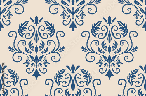 Damask seamless repeat element pattern. Beautiful luxury vintage floral damask vector illustration. Design for wallpaper, decorative, texture, textile, ornament, wrapping, shirts, clothing