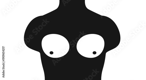 An illustration depicts a black silhouette torso with exposed breasts against a white background.