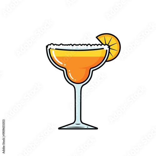 Illustration of a cocktail glass with orange drink and slice garnish on transparent background via RJ Whisk Auto