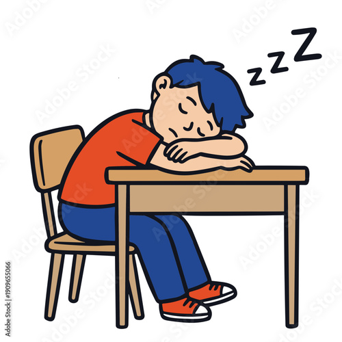 Tired student sleeping at desk in classroom