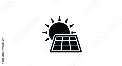 Solar panel with sunburst a stark black silhouette