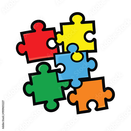 Colorful puzzle pieces assembled together, puzzle, game, entertainment, fun, illustration