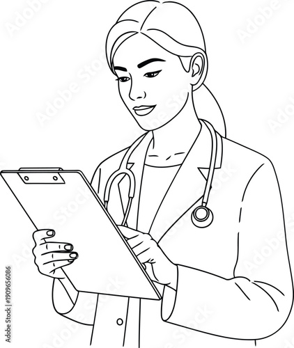A dedicated healthcare professional diligently reviews essential medical notes on a clipboard, ensuring accurate patient care and comprehensive health records