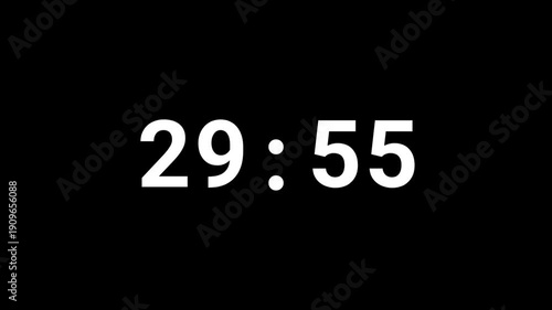 30 Minute to 29 Minute Countdown Timer (Black Background)