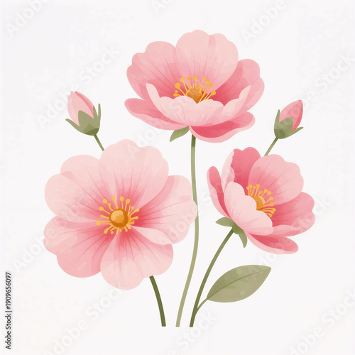 pink flowers on a white background. vector graphics .artificial intelligence generator, AI, neural network image. background for the design