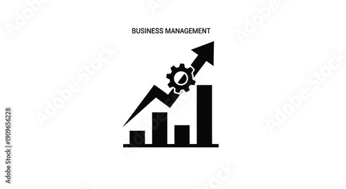 Growth chart with gear and arrow representing business progress silhouette